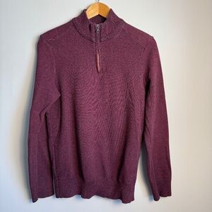 Robert Graham Men's 1/4 Zip Long‎ Sleeve Pullover Sweater Maroon/Black Medium